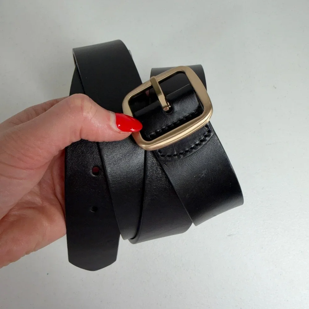 Lands End 2X Belt Black Leather Classic Gold Buckle 544422 F24 Plus Size Mens